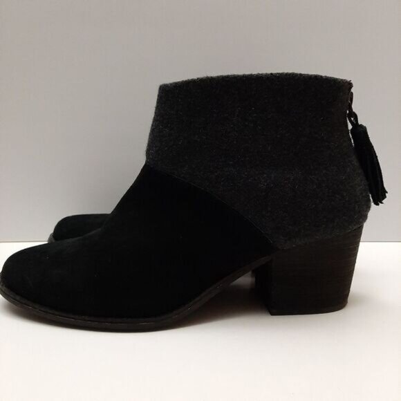 TOMS Lacy Suede & Felt Ankle Boots Chunky Block Heel Colorblock Black Grey Sz 9 - Picture 8 of 16